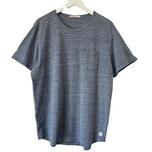 Marine Layer Men's Re-Spun Saddle Hem Pocket Tee Heather Blue Neps Large EUC - Picture 1 of 8
